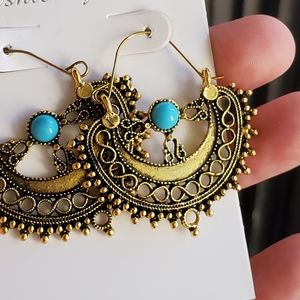 Antiqued gold and turquoise stone earrings